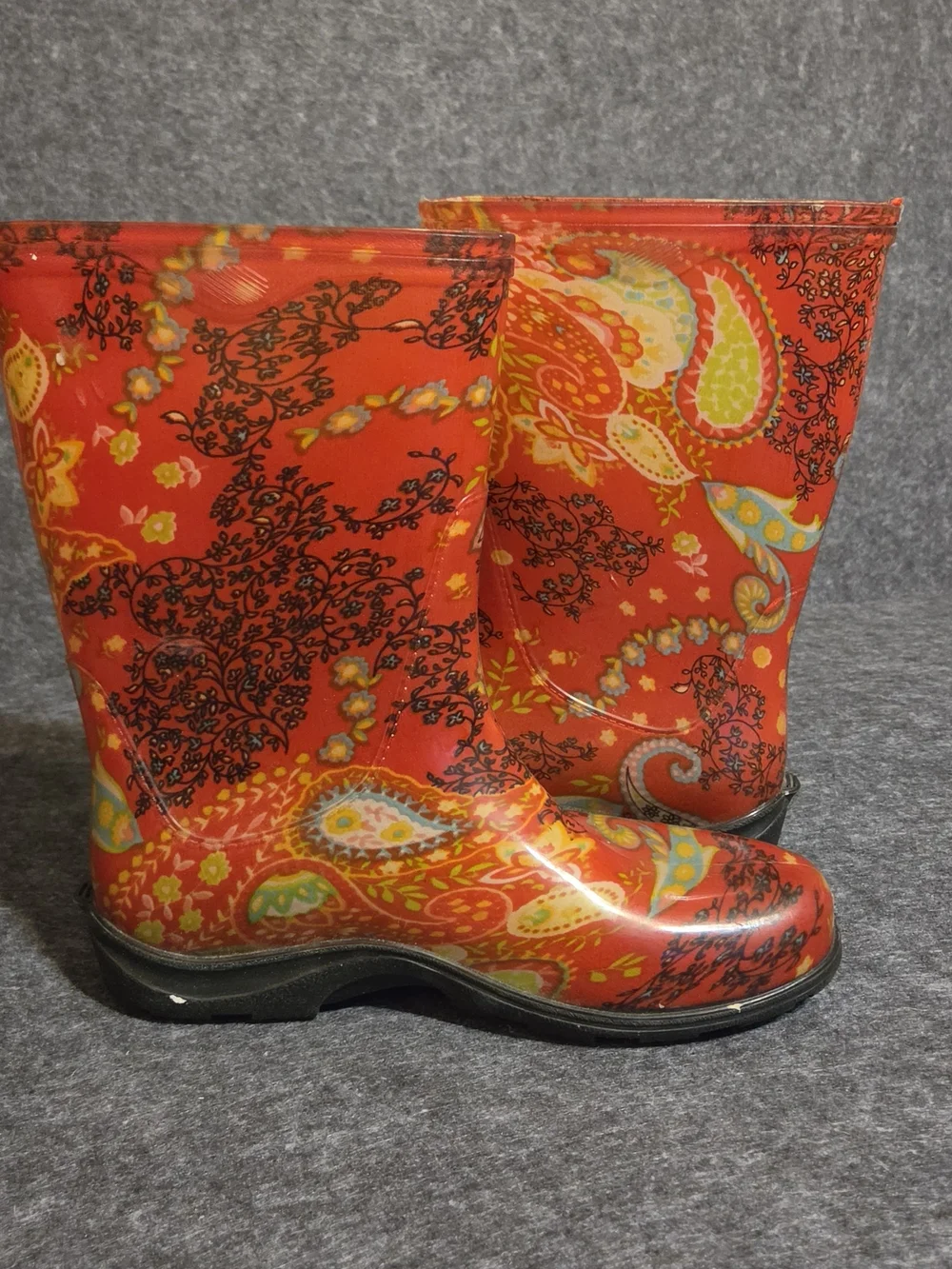 Sloggers Red Paisley Pattern Women's Waterproof Rain And Gardening Boots